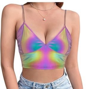Liliam Women's Shiny Metallic Crop Tube Top Rave Club Cami